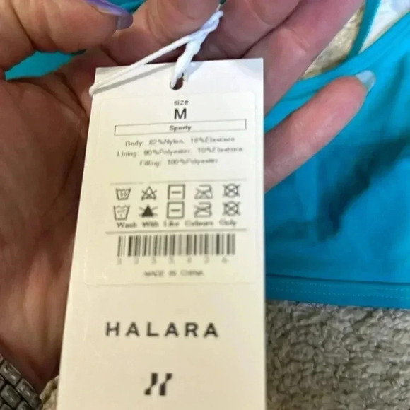 Halara Solid U Neck Bikini Top Medium Lake Blue Color NWT - Picture 5 of 6
